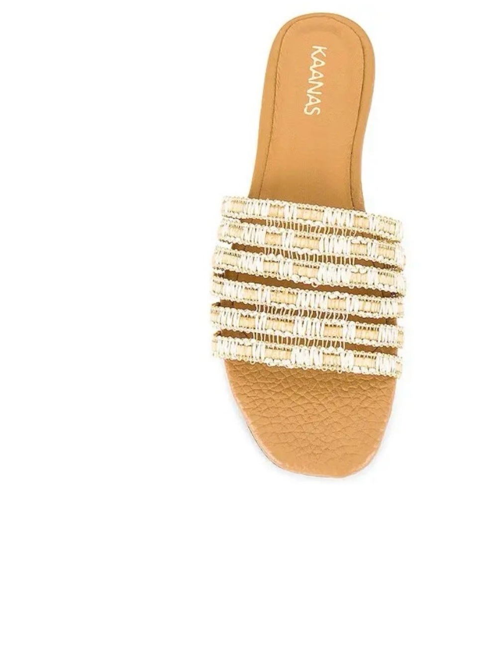 Kaanas Cream Woven Slide Sandal with Tan Footbed